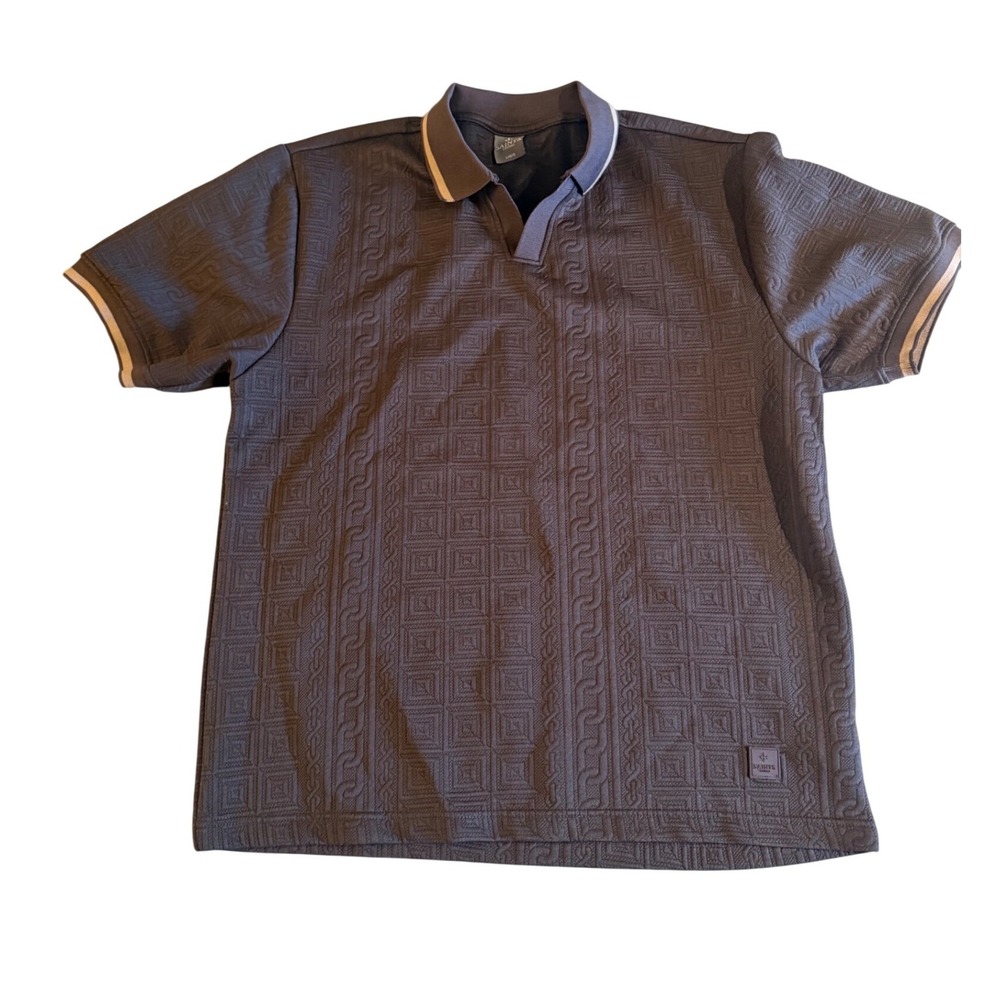 Saints Studio Mens Textured Polo Shirt Brown Short Sleeve V-Neck Large